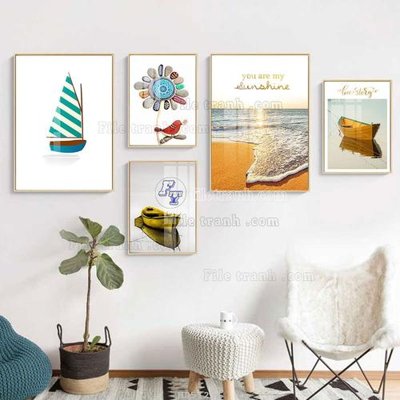 File gốc File tranh bộ 5 tấm hiện đại HD51291 (ảnh chi tiết) để in lụa