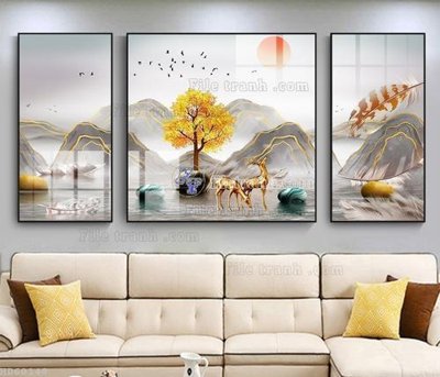 Download file gốc File bộ tranh treo hiện đại HD60148 (in lụa) tranh 3D