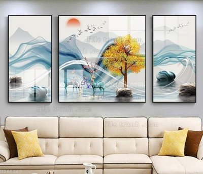 File gốc File bộ tranh treo hiện đại HD60269 (in lụa) hoa văn cổ điển