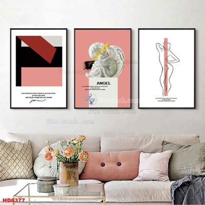 Tải file File tranh bộ hiện đại HD6377 (gốc) chủ đề hoa sen