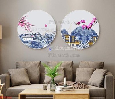 File in trần File bộ tranh treo hiện đại HD70342 (file gốc) hoa văn 3D