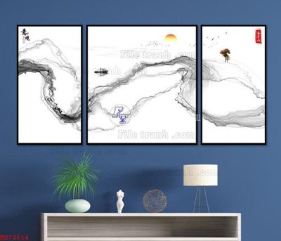 Hình ảnh file gốc in trần nhà File bộ tranh treo hiện đại HD72614