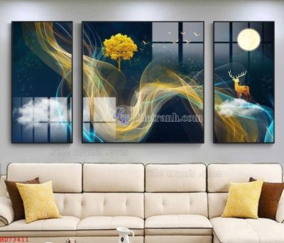 File in trần File bộ tranh treo hiện đại HD73411 (file gốc) hoa văn 3D