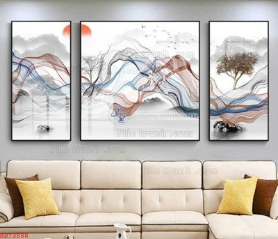 File gốc File bộ tranh treo hiện đại HD73588 (in lụa) họa tiết 3D