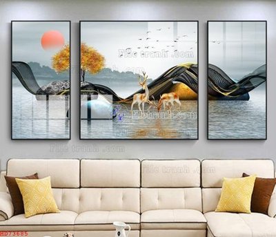 Tải file File bộ tranh treo hiện đại HD73685 (gốc) chủ đề hoa sen