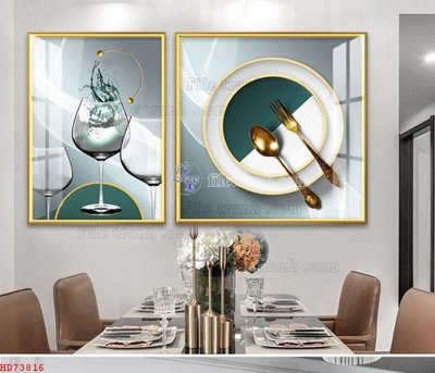 File tranh File bộ tranh treo hiện đại HD73816 (gốc) in trên kính