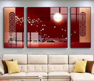 File tranh File bộ tranh treo hiện đại HD73933 (bản gốc) in lụa dán tường