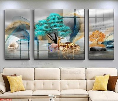 File in mica File bộ tranh treo hiện đại HD74241 (bản gốc) làm vách ngăn