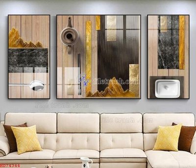 File gốc File bộ tranh treo hiện đại HD74344 (in lụa) hoa văn cổ điển