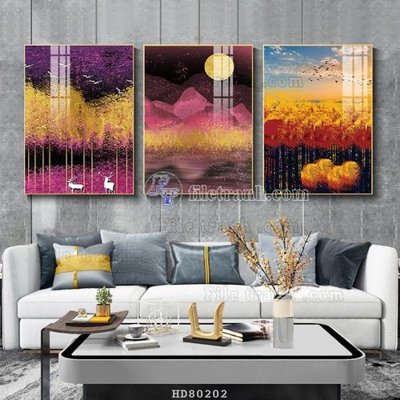 File in trần File tranh hiện đại pha lê gương HD80202 (bản gốc) phong cảnh