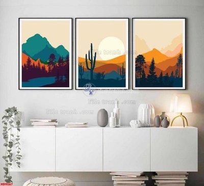 Ảnh gốc file in lụa File tranh bộ hiện đại HD9067 chi tiết