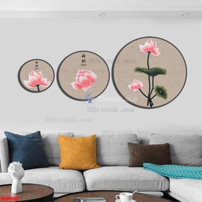 File gốc File tranh bộ hiện đại HD9262 (in lụa) hoa văn cổ điển