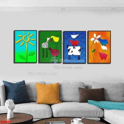 File gốc File tranh bộ hiện đại HD9331 (in lụa) họa tiết 3D