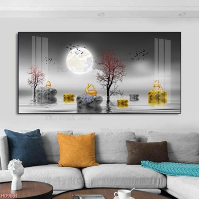 File gốc File tranh bộ hiện đại HD9684 (in lụa) tranh mã đáo