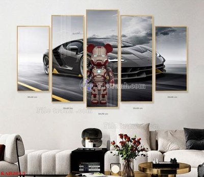 File ảnh File tranhbộ 5 tấm kawas gấu bearbrick KAB2015 (gốc) in Hiflex