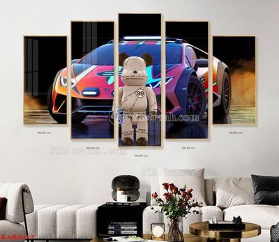 Ảnh gốc File tranhbộ 5 tấm kawas gấu bearbrick KAB2017 (độ nét cao) in mica