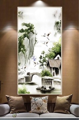 File gốc File tranh hiện đại pha lê gương KF100032 (in lụa) tranh mã đáo