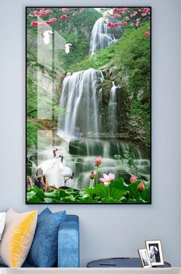 Tải file File tranh hiện đại pha lê gương KF100748 (gốc) chủ đề hoa sen