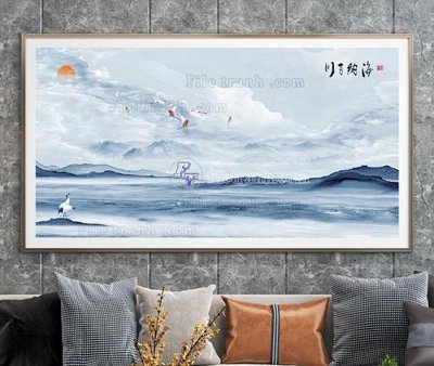 File tranh gốc in trần nhà File tranh hiện đại pha lê gương KF105063 3D