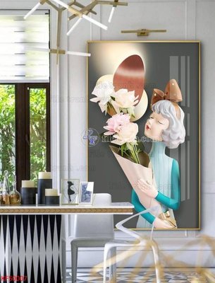 Ảnh gốc Tranh decor phủ gương hiện đại KF50007 (nét căng) in mica