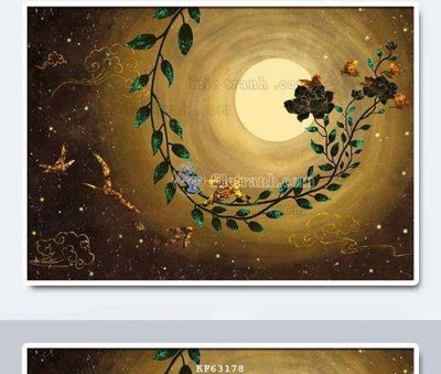 File tranh gốc in trần nhà File tranh hiện đại pha lê gương KF63178 3D