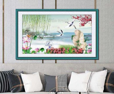 File in trần File tranh hiện đại pha lê gương KF63954 (bản gốc) mây trời