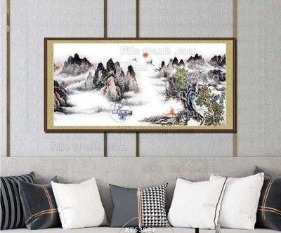 File tranh gốc in trần nhà File tranh hiện đại pha lê gương KF63977 3D