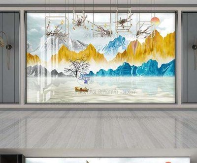 Hình ảnh file gốc in trần nhà File tranh hiện đại pha lê gương KF64057