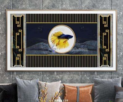 File in lụa File tranh hiện đại pha lê gương KF64128 (hoa văn) File tranh hiện đại pha lê gương KF64128