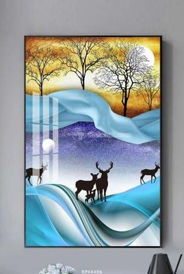 File gốc File tranh hiện đại pha lê gương KF66384 (in lụa) tranh mã đáo