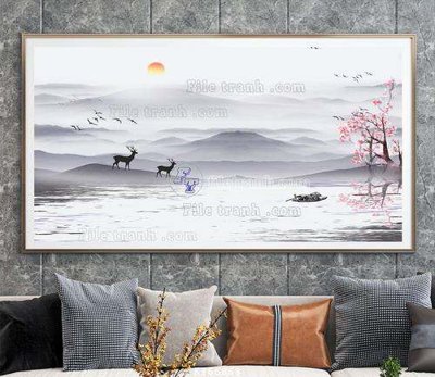 Tải file File tranh hiện đại pha lê gương KF66868 (gốc) chủ đề hoa sen