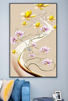 File in trần File tranh hiện đại pha lê gương KF67438 (bản gốc) hoa văn