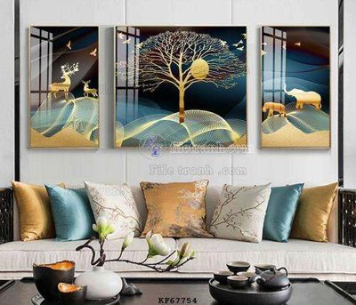 Download file File tranh hiện đại pha lê gương KF67754 (gốc) in mica đèn LED