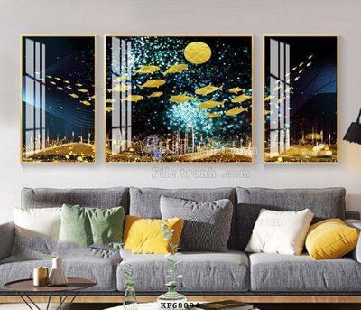 File gốc File tranh hiện đại pha lê gương KF68084 (in lụa) tranh phong thủy