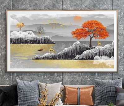 File in mica File tranh hiện đại pha lê gương KF84125 (bản gốc) làm vách ngăn