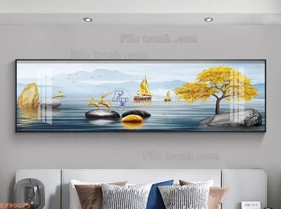 File in trần File tranh hiện đại pha lê gương KF90075 (bản gốc) mây trời