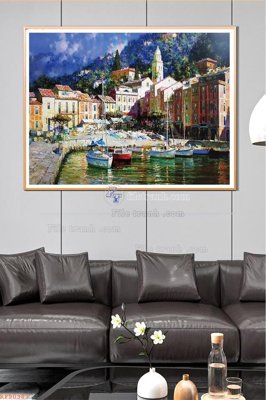 File tranh File tranh hiện đại pha lê gương KF90383 (gốc) chủ đề thành phố