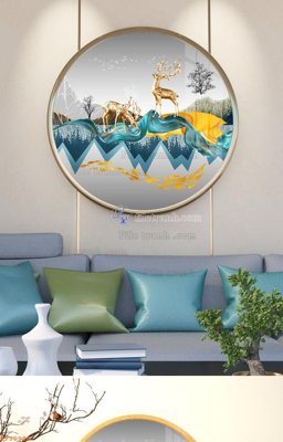 File tranh File tranh hiện đại pha lê gương KF90908 (file gốc) chủ đề phong thủy