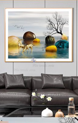 File gốc File tranh hiện đại pha lê gương KF91022 (in lụa) họa tiết 3D