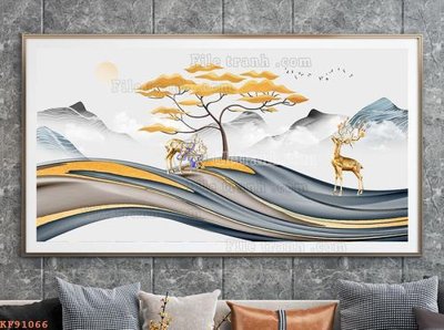 File tranh File tranh hiện đại pha lê gương KF91066 (bản gốc) in lụa 5D