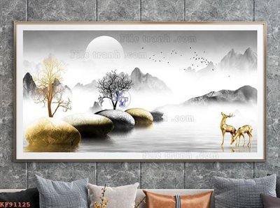 Ảnh gốc file in lụa File tranh hiện đại pha lê gương KF91125 chi tiết