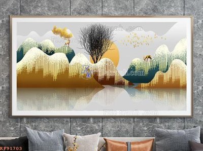 File in mica File tranh hiện đại pha lê gương KF91703 (bản gốc) làm vách ngăn