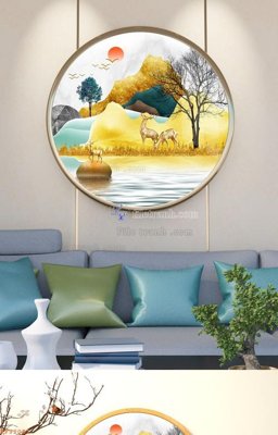 File gốc File tranh hiện đại pha lê gương KF92081 (in lụa) tranh mã đáo