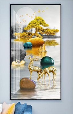 File gốc File tranh hiện đại pha lê gương KF92882 (in lụa) tranh mã đáo