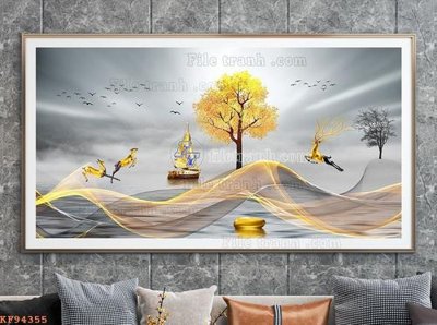 File gốc File tranh hiện đại pha lê gương KF94355 (in lụa) hoa văn cổ điển