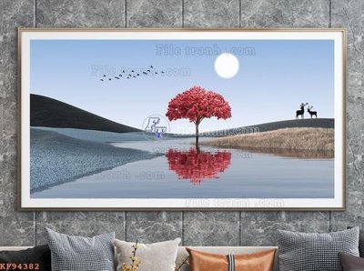 Tải file File tranh hiện đại pha lê gương KF94382 (gốc) chủ đề hoa sen