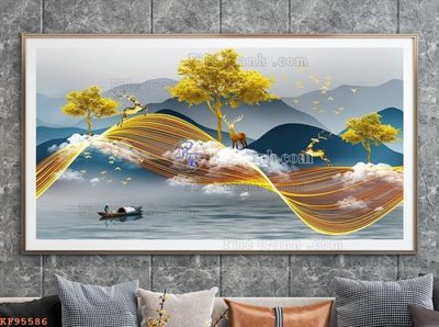 File gốc File tranh hiện đại pha lê gương KF95586 (in lụa) tranh mã đáo