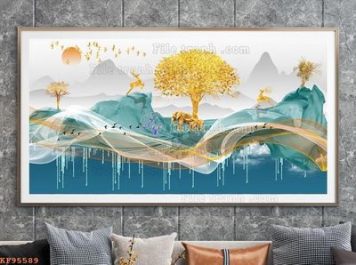 Hình ảnh file gốc File tranh hiện đại pha lê gương KF95589 cho in UV