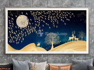 File tranh gốc in trần nhà File tranh hiện đại pha lê gương KF95628 3D