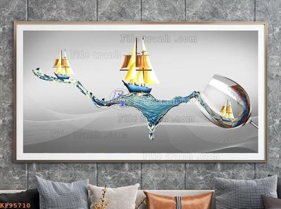 File tranh gốc in trần nhà File tranh hiện đại pha lê gương KF95710 3D